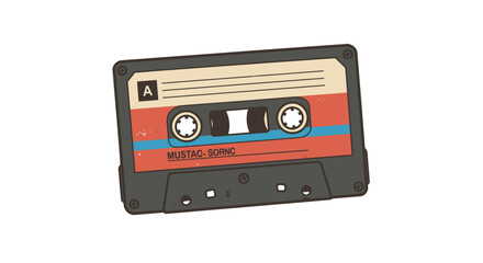 Obraz premium Retro Cassette Tape Illustration with Red, Blue, and Beige Stripes