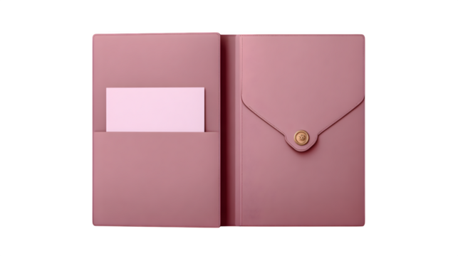 Elegant Pink Leather Folder Mockup with Internal Flap isolated on transparent white background