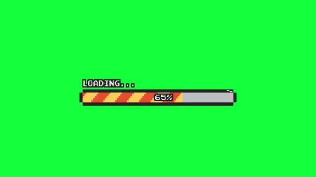 Pixel art loading animation, 8 bit loading on green screen, retro game start, loading from 1 - 100  