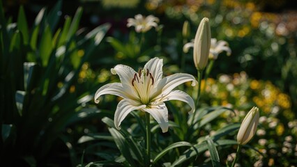 Obraz premium Ornamental flowerbed featuring a lily, photographed in its natural habitat.