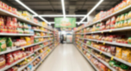 Blurred supermarket aisle with shelves 