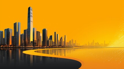background illustration of futuristic path leading to modern city skyline