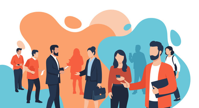 Diverse group of professionals networking and collaborating, ideal for business presentations or website banners.