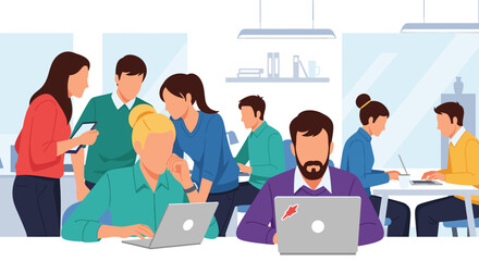 Diverse team of professionals collaborating in a modern office, perfect for website banners or marketing materials.