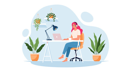 Woman working from home on laptop, ideal for blog posts about remote work or freelance lifestyle.