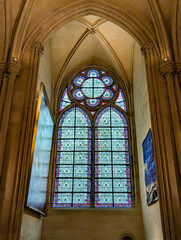 Paris, France-April 16, 2025: Stained Glass Window In Notre-Dame Corner