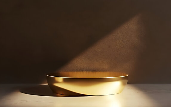 Gold Round Podium – Minimal Style with Elegant Studio Lighting.