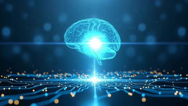 A digital depiction of a glowing brain connected to a network of electronic circuits in the metaverse