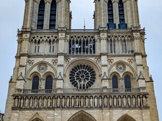 Paris, France-April 16, 2025: Facade Of Notre-Dame Cathedral In Paris