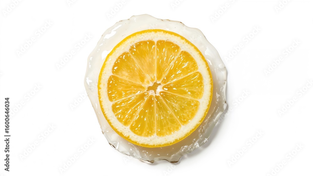Poster fresh lemon slice generating splash on a clean white canvas