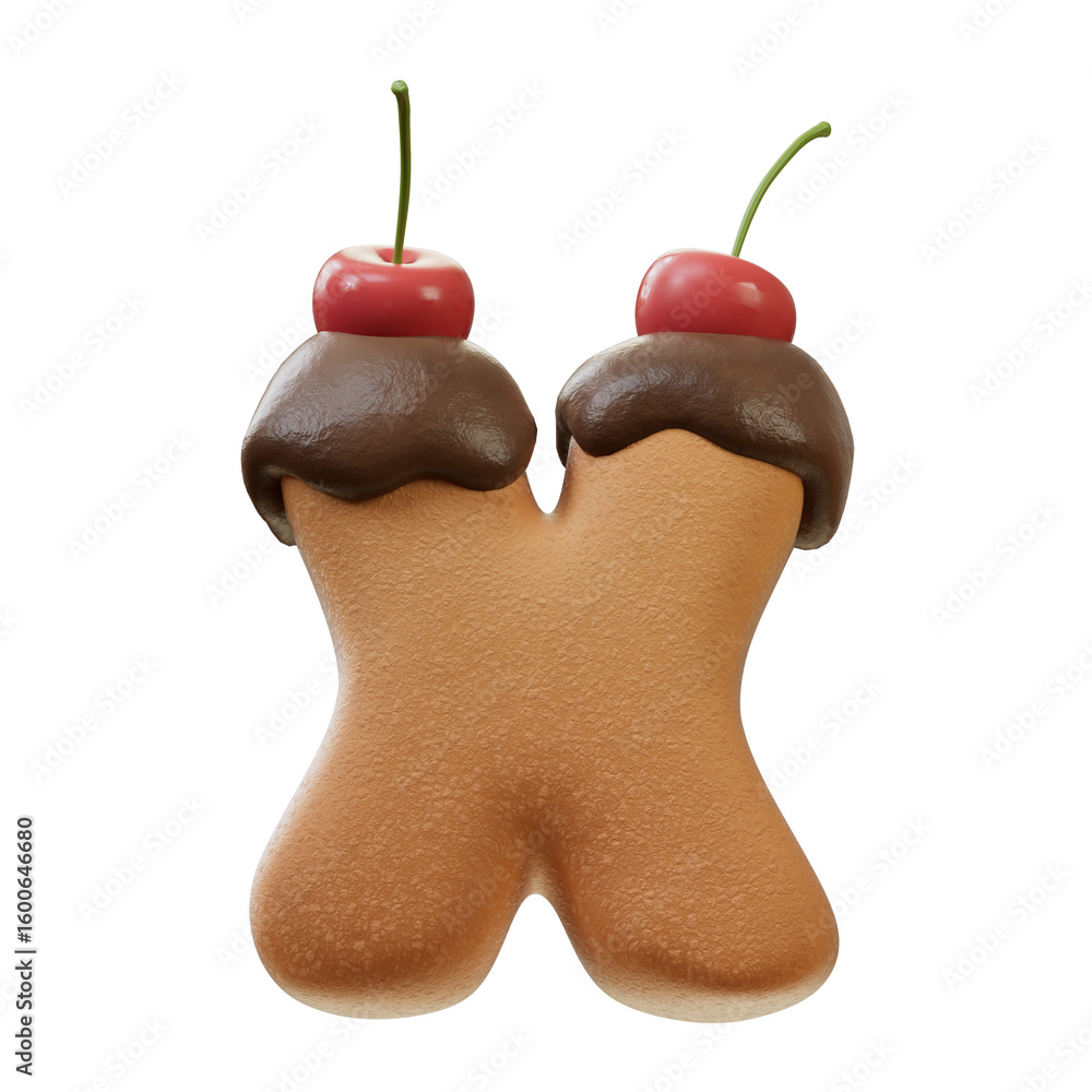 Poster 3d font.chocolate biscuit donut font concept. isometric alphabet. numbers and letters. 3d rendering 