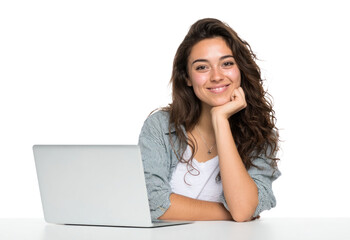 PNG Young woman with a laptop happy professional background.