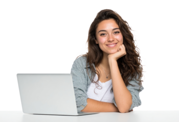 PNG Young woman with a laptop happy professional background.