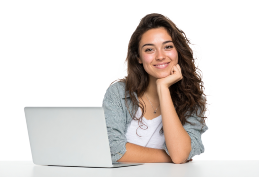 PNG Young woman with a laptop happy professional background.