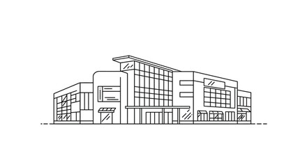 Modern Architectural Outline of a Commercial Building with Glass Facades