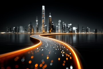 background illustration of futuristic path leading to modern city skyline