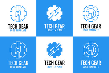 Set collection of tech gear circuit logo design template vector illustration