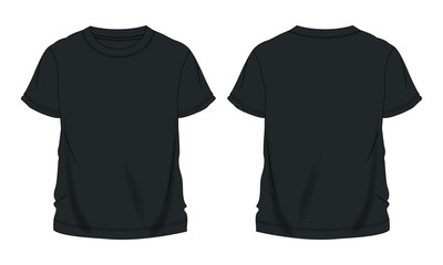 Short sleeve black color t shirt vector illustration template front and back
