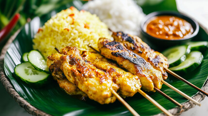 rice and chicken curry on sticks