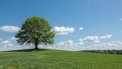 Obraz premium Solitary verdant tree amid agricultural land