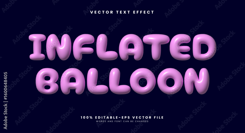 Poster inflated balloon 3d inflated style text effect template suitable for cute font