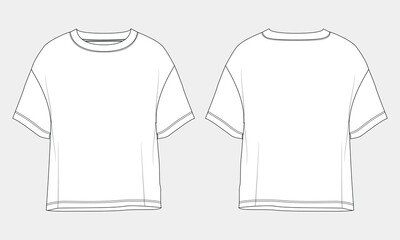 Short sleeve t shirt technical drawing fashion flat sketch vector illustration template front and back 