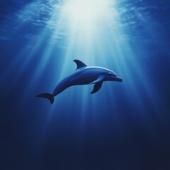 Fototapeta premium Dolphin beneath water surface with sunrays high resolution picture
