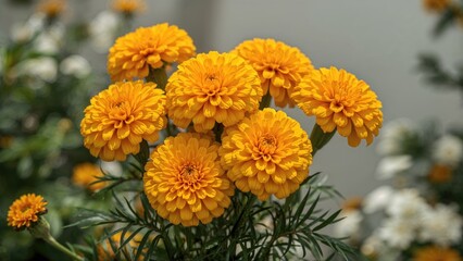 Bright yellow marigold flowers