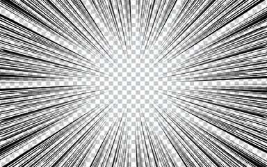 Obraz premium Comic book and manga speed line background. Black and white vector illustration.