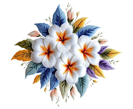 Flowers with green leaves in vibrant colors for cute embroidery. cute embroidery for dtf printing 