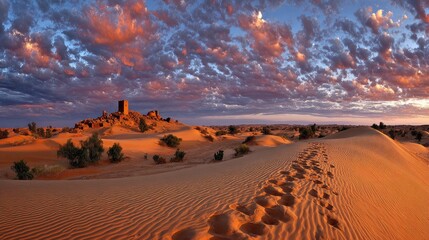 Desert Ruins At Sunset Panorama