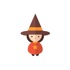 Cute cartoon witch character with a pointed hat and star-shaped coat design