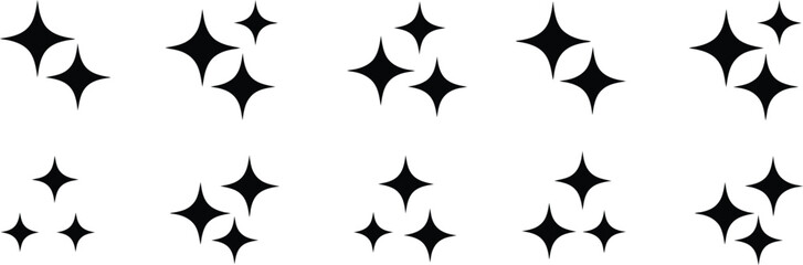black sparkle star icon set isolated on white background shiny twinkle glitter element collection for decoration design magic light effect graphic