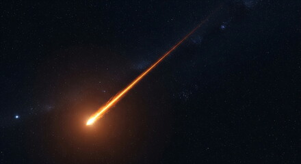 Bright meteor burning in night sky. Astronomy view of a falling star. Concept of cosmic event and sci fi background.