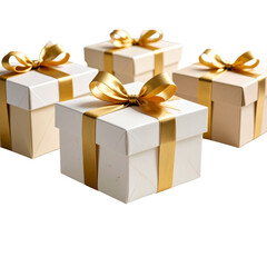  Elegant gift box with golden ribbon, perfect for special occasions like birthdays or anniversaries. box is wrapped in textured cream paper, adding touch of luxury and