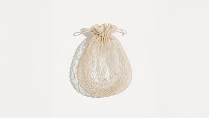 Dark shape of a net bag projected on a clean white background