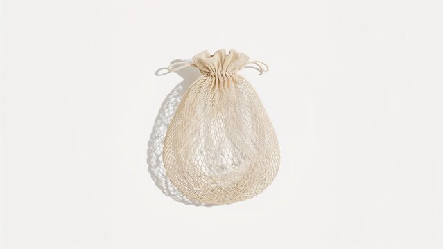 Dark shape of a net bag projected on a clean white background