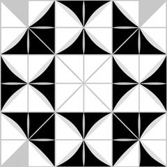 Geometric pattern of black and white triangles arranged in a symmetrical design