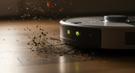 Robotic Vacuum Sweeping Up Debris