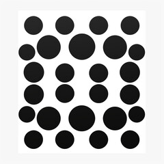 Black circles arranged in a grid pattern on a white background creating a modern art composition