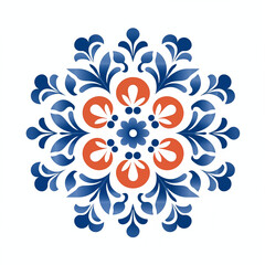 Floral and geometric pattern with blue and orange motifs for artistic expression