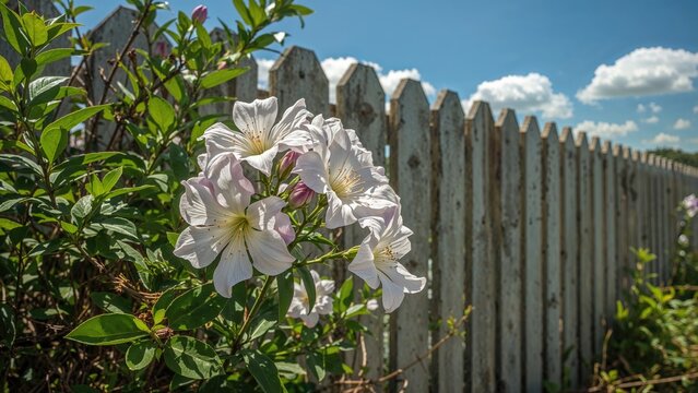 Lxora plants blooming by a fence in the warmth of summer