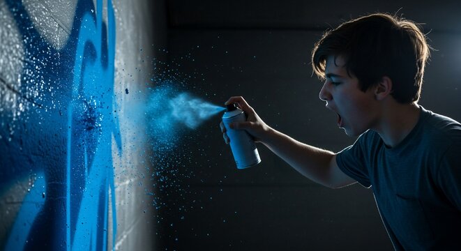 Youthful graffiti artist creates street mural