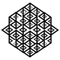 Intricate geometric pattern design in black and gray tones on a white background