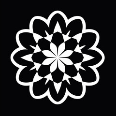 Intricate black and white floral pattern design featuring geometric shapes and symmetry