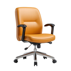 Fototapeta premium Comfortable Orange Office Chair with Adjustable Armrests and Swivel Base Ideal for Workspaces and Home Offices