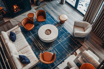 Elegant Living Room with Fireplace, Cozy Seating, and Stylish Decor for Modern Home Design