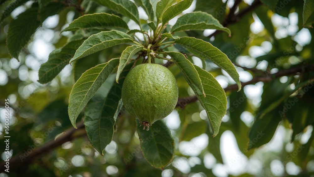 Poster zoomed-in image of guava tree leaves and twig