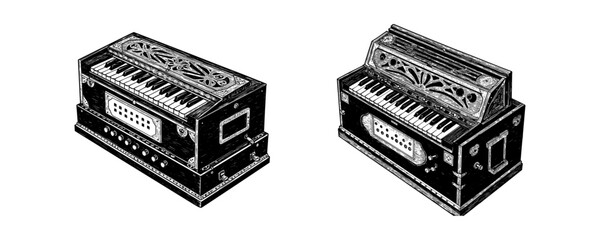 Harmonium - Indian Musical Instrument Vintage Engraving Set