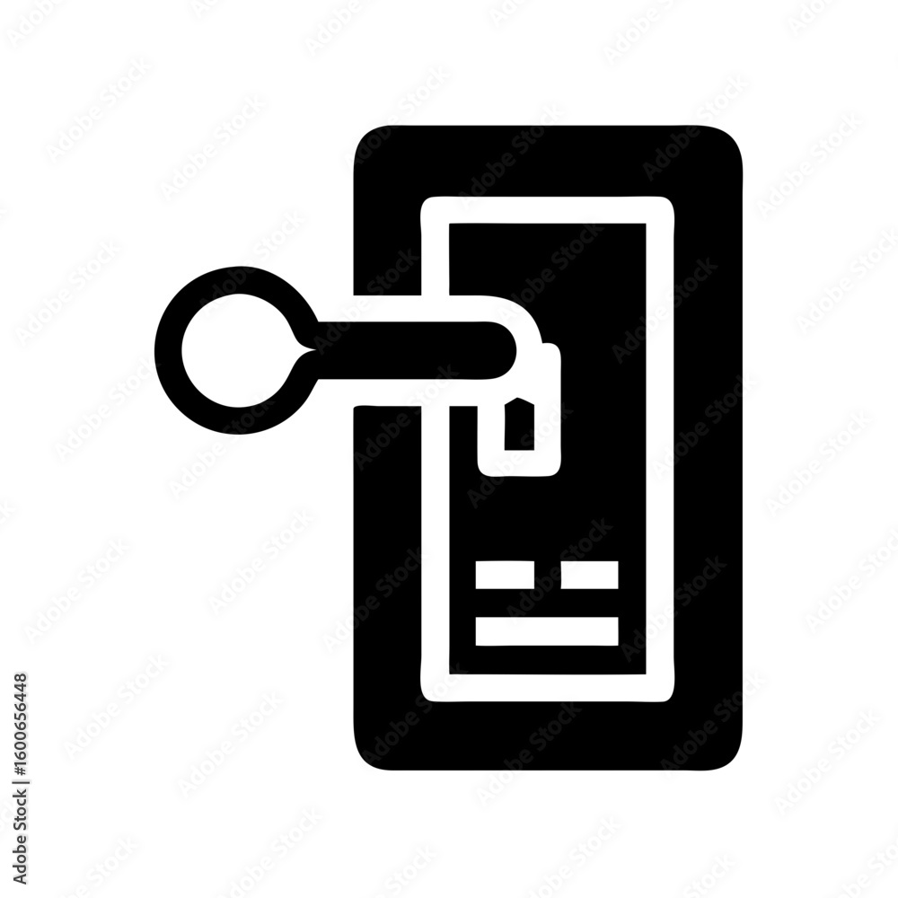 Poster vector art of a black and white icon representing a door handle with a key inserted symbolizing acce